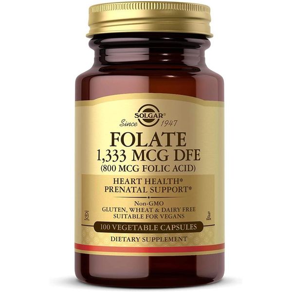 Solgar Folate 1333 mcg Dietary Folic Acid Equivalent (800 mcg Folic Acid) 100 Veg Capsules Prenatal Non-GMO Non-GMO Vegan Gluten Free 100 Servings, Quantity, See Details