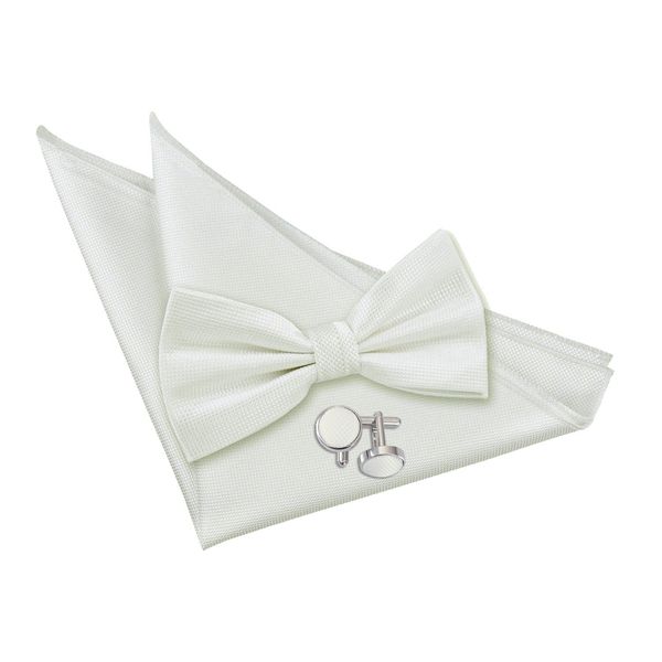 DQT Solid Check Formal Wedding Tuxedo Bow Tie Pocket Square & Cufflinks Set for Men in White