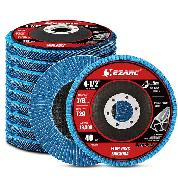 EZARC Flap Disc 115mm 40 Grit Zirconia Grinding Wheel, Abrasive Discs Type 29 for Stainless Steel, Cast Iron and Sheet Metal, 10 Pack