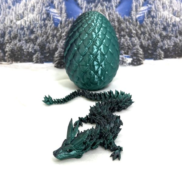 3D Printed Crystal Dragon and Dragon Egg Articulated Adult Crystal Dragon Silk Finish 4 Dual Colors Option, Fidget Toy Executive Desk Toy D001-S2-DS (Black Green)