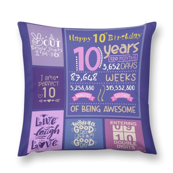 YOKUPOTAC 10th Birthday Gifts for Girls Cushion Covers, 10 Year Old Girl Birthday Presents Decorations Throw Pillow Cover, 18x18 Inch Double-Sided Happy Birthday Gifts Ideas for Daughter