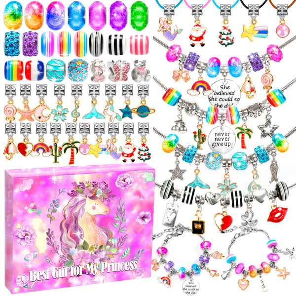 AMAZING TIME 130 Pcs Charm Bracelet Making Kit, Jewelry Toy for Girl Age 8-12 Beads Craft Set for 5 6 7 8 9 10 11 12 Year Old Teenage Birthday Gift