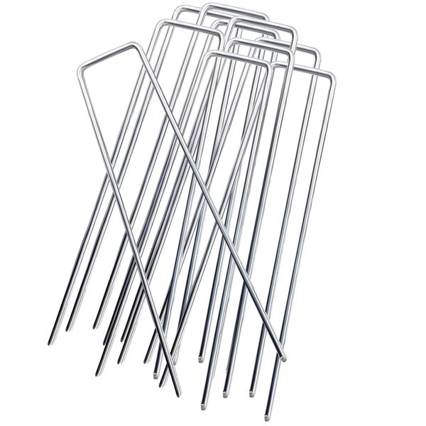 NUOOO 10 Pack Ground Staples Pins Metal Garden Landscape Staples Anti-Rust Galvanised Steel Garden Ground Pegs U-Shaped Stakes Staples Pins Securing Pegs Weed Membrane Pegs (3 x 15Cm)