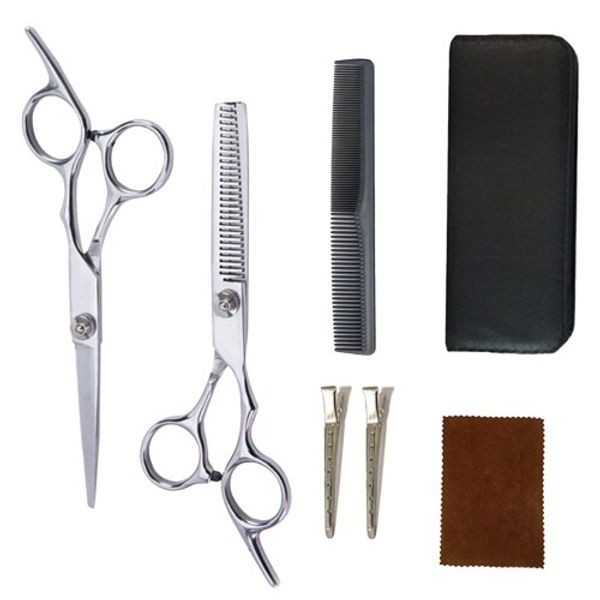 Doyime Haircutting Scissors, Haircut Set, 6-Piece Set, Self-Cut, Hair Cutting Scissors, Thinning Scissors, Cutting Scissors, Beginners, Hairdressers, Home Use, Barbers, Adults, Stainless Steel