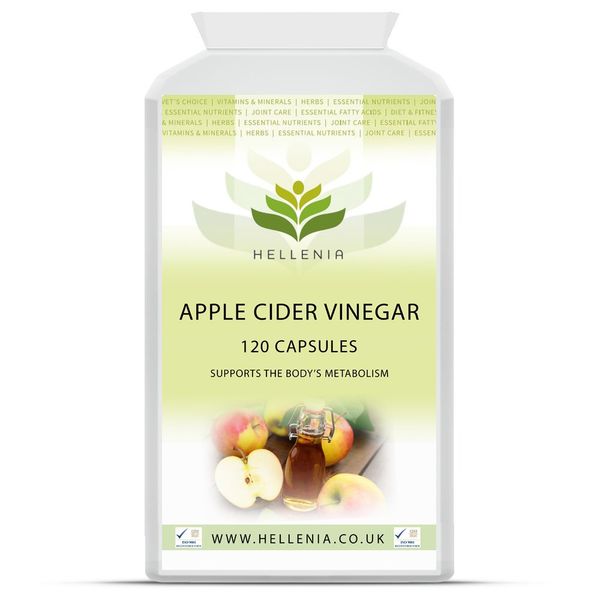 Hellenia Apple Cider Vinegar 500mg | 120 Capsules | Support The Body's Metabolism | UK Manufactured