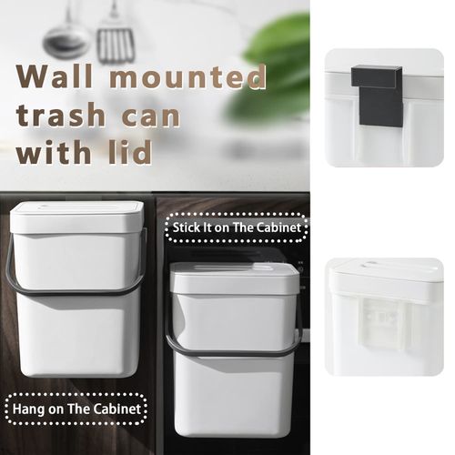 Jesintop Kitchen Compost Bin Indoor for Counter Top,Hanging Small Trash Can with Lid,Food Waste Bin,Mountable Compost Busket 1.3 Gal/5 L Series,White