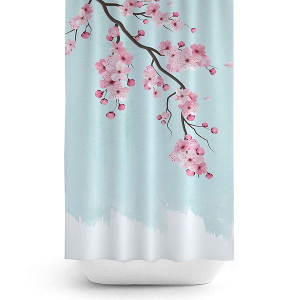 Extra Long Digital Print Fabric Shower Curtain - 180cm wide x drop 200cm - Cherry Blossom