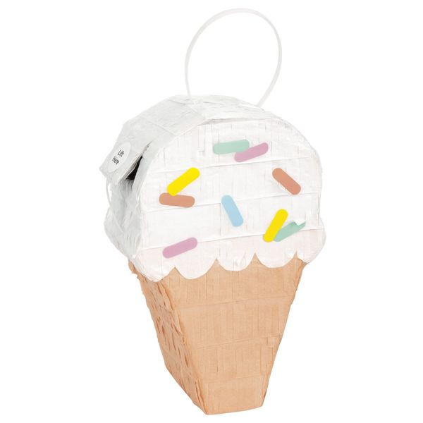 Unique 16719 - Ice Cream Cone Shaped Mini Pinata Favour Decoration - Pastel Ice Cream Summer Party - 1 Count (Pack of 1), Multicolour