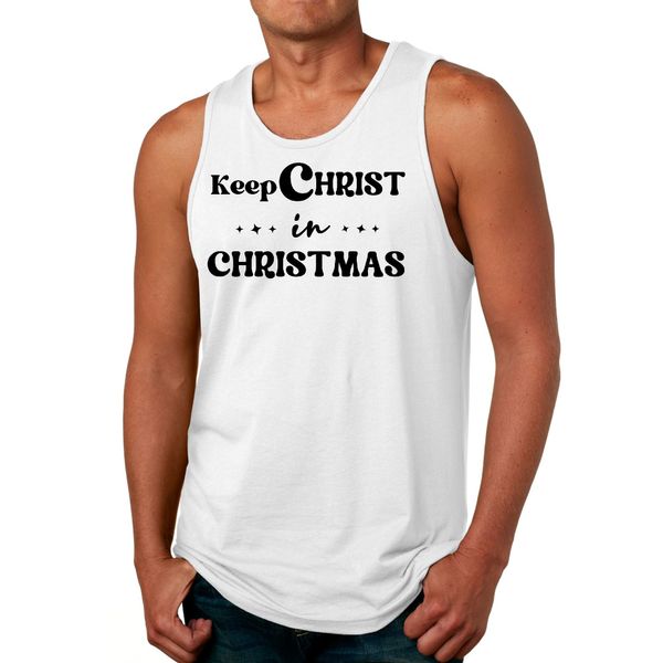 Mens Fitness Tank Top Graphic T-shirt Keep Christ in Christmas, - White / M