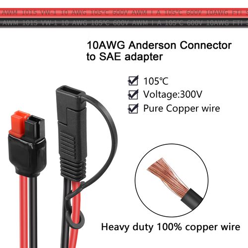 YACSEJAO 10AWG Solar Connector to SAE Extension Cable with SAE Polarity Reverse Adapter for Solar Generator Portable Power Station, 2FT/60CM