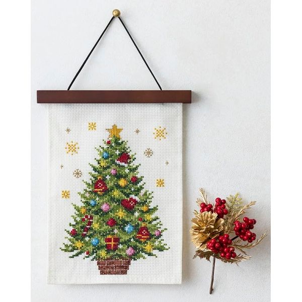 LECIEN No. 522308 Embroidery Kit, Cosmo, December Tree Decoration, Cross Stitch Kit, 8.9 x 7.1 inches (22.5 x 18 cm)