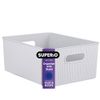 Superio Medium White Smoke Ribbed Storage Bin, Plastic Storage Basket (15 Liter)