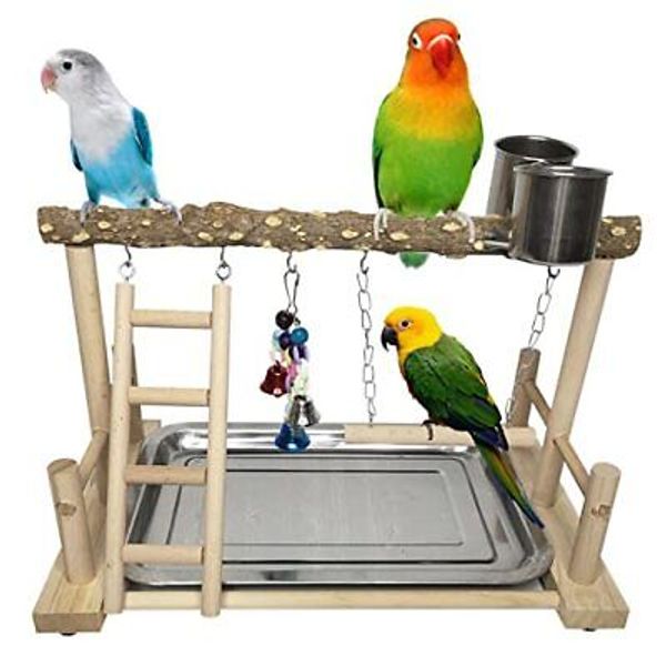 Bird Playground Parrot Playstand Birds Play Stand Wood Exercise Perch Gym