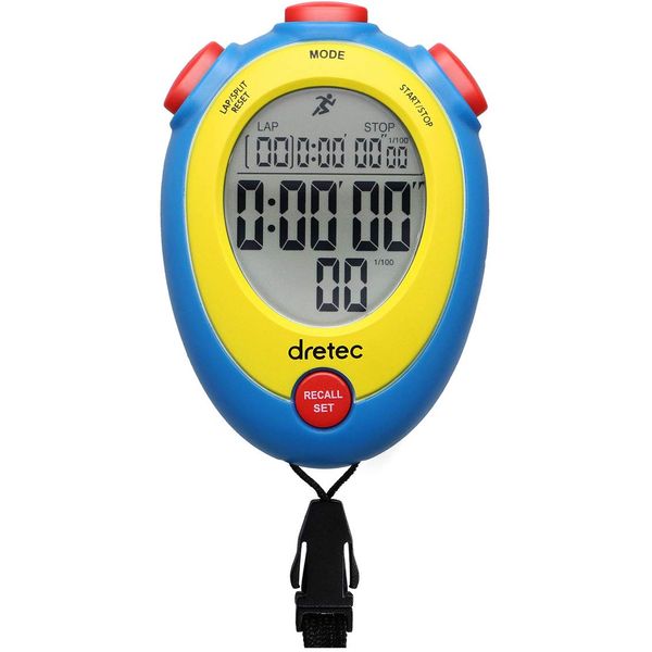 dretec SW-124ABLDI Stopwatch, Silent Study, Lap Time, 1/100 Seconds, Split, Alarm, Memory, Replaceable Batteries, Blue, W62 x D25 x H88 mm