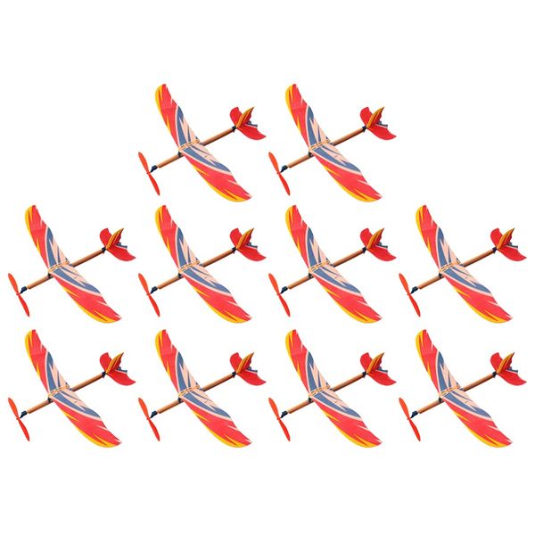 NUOBESTY 10Pcs Rubber Band Powered Aircraft Airplane Model Wood Airplane Kits Throwing Glider Airplane Toy for Outdoor Sports Toy ＆ Kids Toys