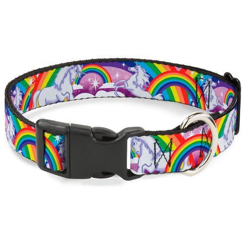Buckle-Down Plastic Clip Collar - Unicorns in Rainbows w/Sparkles/Purple - 1" Wide - Fits 15-26" Neck - Large