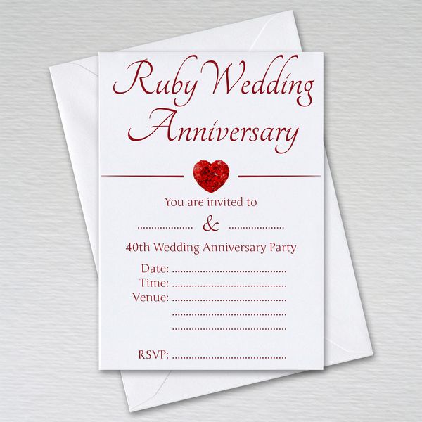 Pack of Ruby Wedding Party Invitations with Envelopes Card Invites for 40th Wedding Anniversary 40 Years (Pack of 20 with Envelopes)