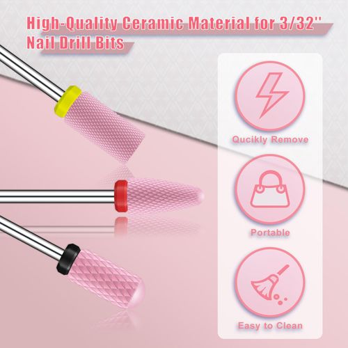 [2023 Upgraded]Depvko 3Pcs Ceramic Nail Drill Bits Set, 3/32'' Shank Barrel Flat Top Bit, Cone Head and Barrel Ball Nail Drill Bits for Manicure Pedicure Salon Acrylic or Gel Remover(XF, F, XC Bit)