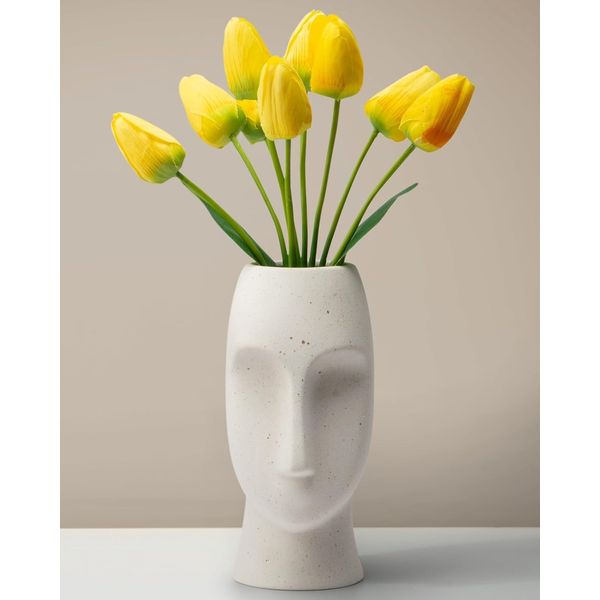 Ceramic White Head Face Vase for Flowers, Plants, and Succulents -