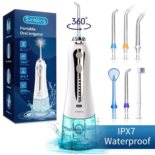 H2OFLOSS Cordless Dental Water Floss & Oral Irrigation Teeth Cleaner with 6 Tips