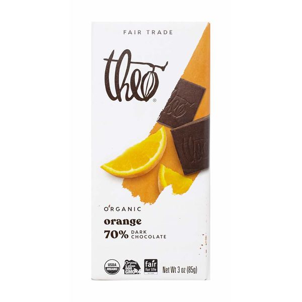 Theo Orange Organic Dark Chocolate Bar, 70% Cacao, 1 Bar | Vegan, Fair Trade