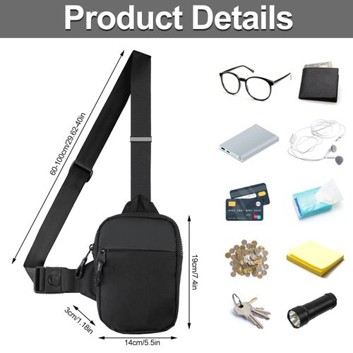 JUPSK Mini Sling Bag For Men, Waterproof Black Chest Bag Lightweight Cross Body Bag for Men Women, Casual Coin Purse Mobile Phone Bag for Running Cycling Traveling