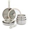 Click 10-Piece Stainless Steel Triply Cookware Set, Detachable Handle, Stackable