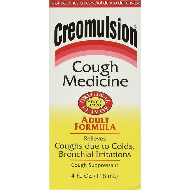 Creomulsion Cough Medicine Adult Formula Original Flavor Cough Suppressant 4 Oz