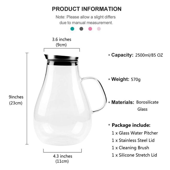 2.5L Large Capacity Food Grade Plastic Measuring Water Juice Pitcher Jug w/ Lid
