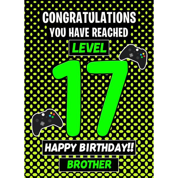 Brother 17th Birthday Card (Level Up Gamer)