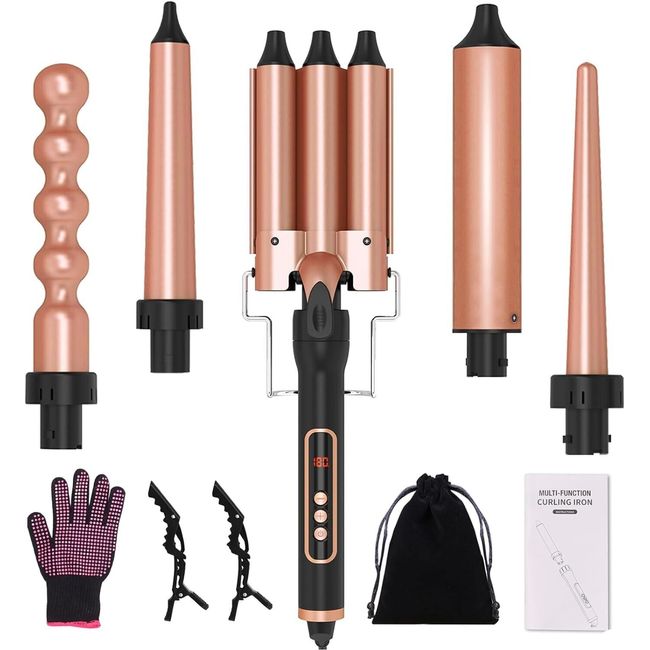 Hair Curling Iron, 5 in 1 Curling Wands Set with Interchangeable 0.35''-1.3''