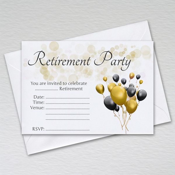 10-100 Pack of Retirement Party Invitations with Envelopes: Leaving Invites (Pack of 20 Black & Gold with Envelopes)