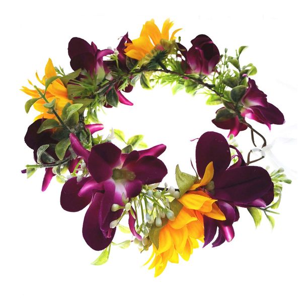 Floral Fall Autimn Flower Girl Crown Yellow Hair Wreath Wedding Bridal Eucalyptus Halo FL-26 (orchid yellow)