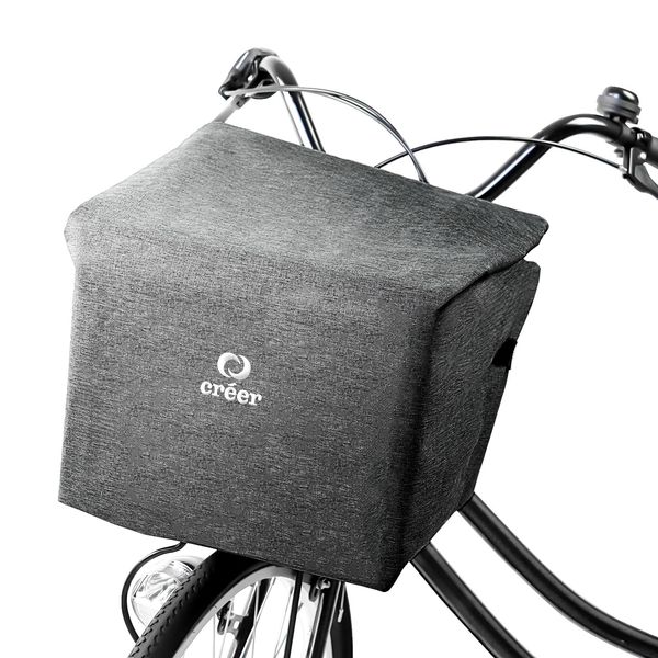 Créer Bicycle Basket Cover (Gray), Waterproof, Front, Water Repellent, Buckle Fixed, Stylish, Zippered, Easy Installation, Adjustable Size, Wide Compatible, Three Layer Structure