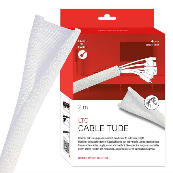 LABEL THE CABLE Flexible & Durable Self-Closing Cable Tidy - Can be Cut - Cable Sleeve for Perfect Cable Management - LTC CABLE TUBE - 2 m - White - LTC 5120