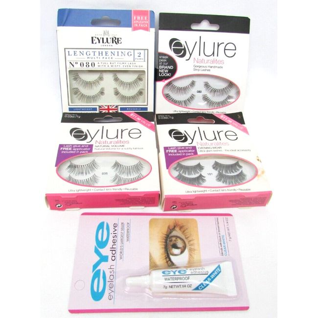 4 Pack Eylure Naturalites Reusable Eyelashes + Adhesive Glue 035 - (2) 080 - 101