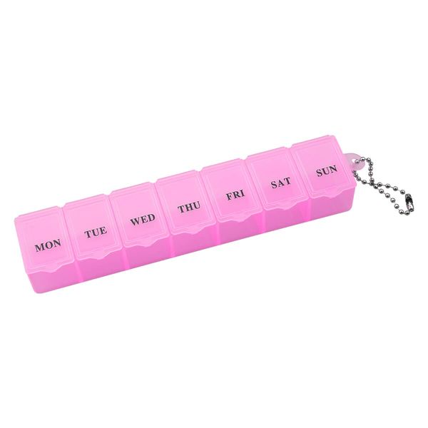 Jagowa 1 Piece Personal Pill Box Organizer 7 Day One Time Portable Storage Box Weekly Organizer Pill Dispenser Case for Vitamins Medication (Pink)