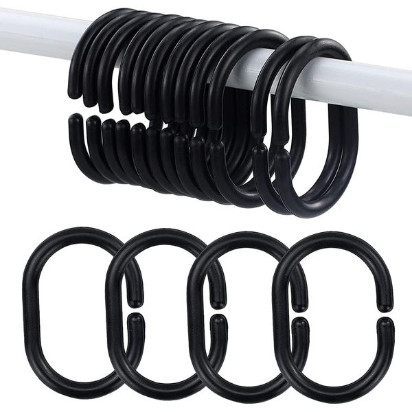 SZCXDKJ 12 Pieces of Bathroom Shower Window Rod Plastic Shower Curtain Ring Hook Sliding Curtain Ring (black)