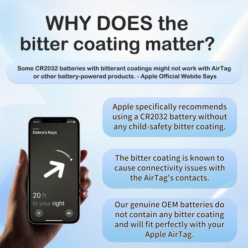 Knmipm Replacement Batteries for Apple AirTag - Perfectly Fits AirTag - No Bitter Coating, OEM CR2032 Battery (Pack of 4)