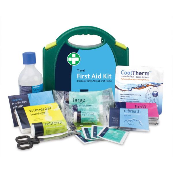 Reliance Medical First Aid Kit - HSE Approved, Perfect for Single Travellers, Compliant to Latest BS8599-1 Standard, Suited for Small Storage Spaces, Green Integral Aura Box