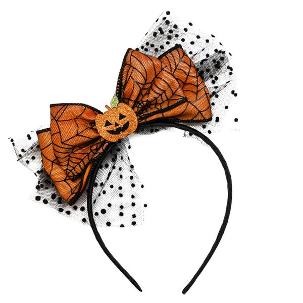 Xepeelo Thanksgiving Headband Pumpkin Hairbands Fall Head Bands Lace Yellow Bow Design Christmas Party Birthday Cosplay Photo Props Head Wear Gifts for Women Girls Halloween Head Decoration