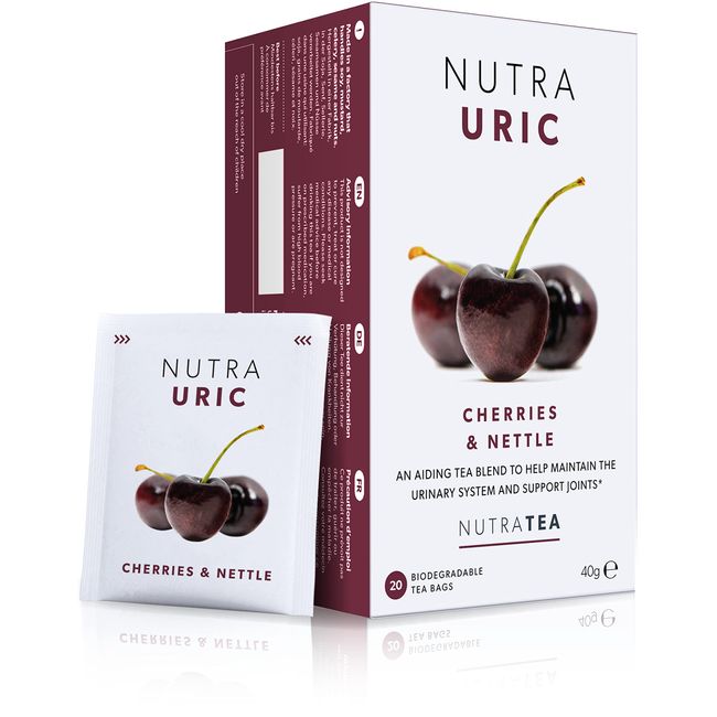 NUTRAURIC - Uric Acid Support - Containing Natural Cherry & Nettle - 120 Enveloped Tea Bags - by Nutra Tea - Herbal Tea - (6 Pack)