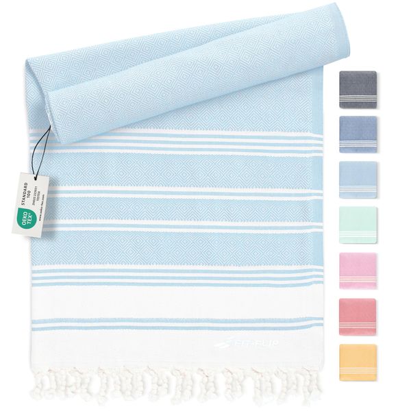 Hammam towel - Beach towel XXL made from 100% recycled cotton - Quick-drying Turkish hammam beach towels, fouta, pestemal Turkish towels ideal as a Turkish blanket – Ice Blue – 100x200cm Diamond