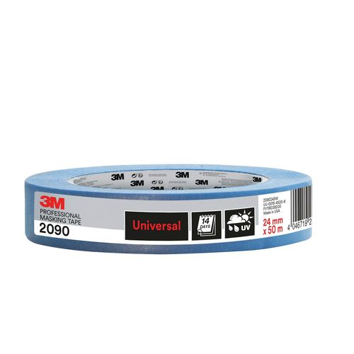 3M Professional Masking Tape 2090, Universal Surfaces - 1 Roll, 24 mm x 50 m - UV stable, Water Resistant, For Indoor & Outdoor Painting and Decorating