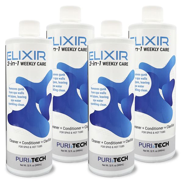 Puri Tech Spa Elixir 3-in-1 Weekly Care 4 Pack Cleaner Conditioner Clarifier Re