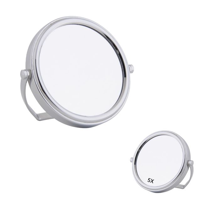 FDAKIT Magnifying Makeup Mirror Portable 4.5 inch Travel Magnifying Mirror 1x 5X Double Sided Round Magnified Makeup Mirror Silver