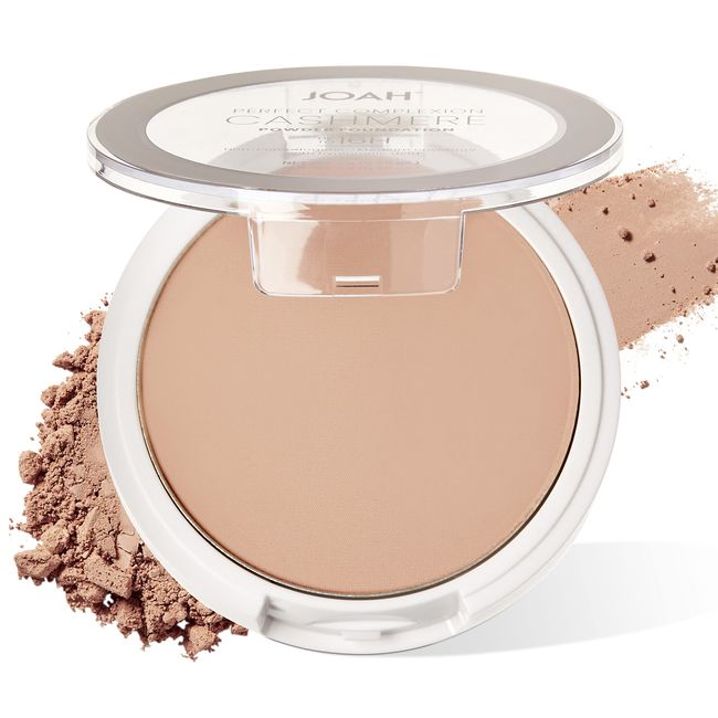 JOAH Perfect Complexion Cashmere Powder Foundation, Medium Face Coverage, Matte Finish, Korean Makeup, Compact Design For Oily & All Skin Types, 16 Hour Wear, Fair with Neutral Undertones