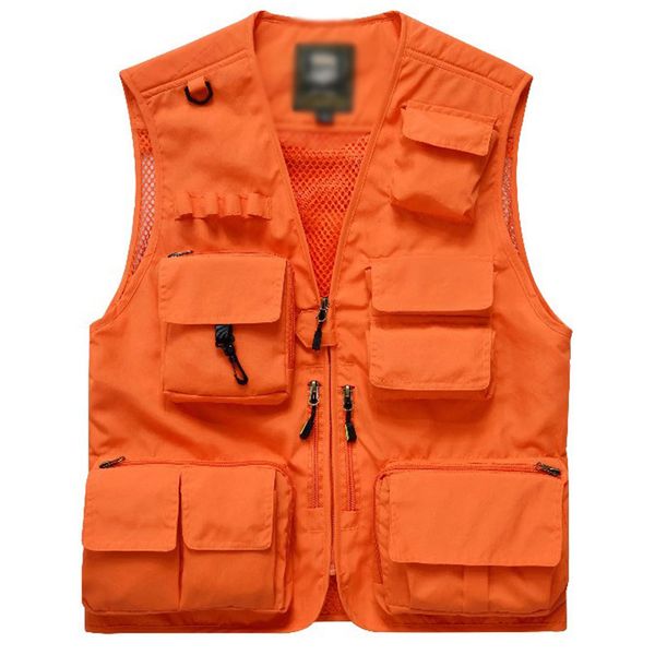 Flygo Men's Casual Lightweight Outdoor Travel Fishing Vest Jacket Multi Pockets (XX-Large, Orange)