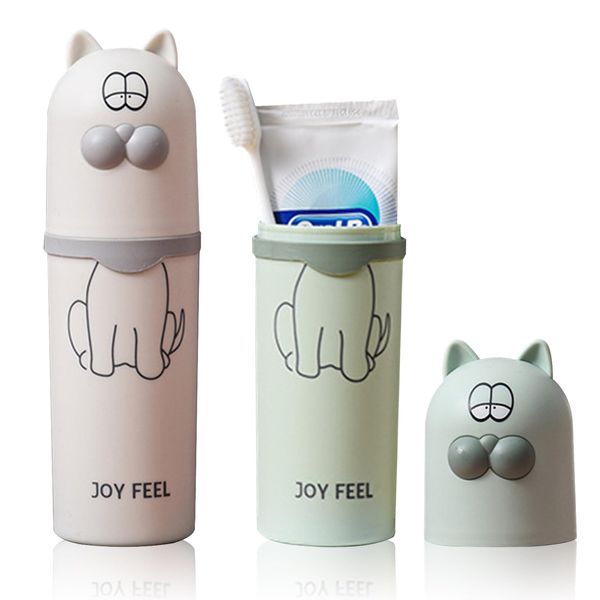 SacJkt Travel Toothbrush Set, Toothbrush Travel Case, 2 pcs Toothbrush Case Cartoon Cat Animal Toothbrush Cups, Personalized Toothbrush Holder for Boys Girls Traveling Camping or Daily Use