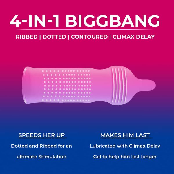 NottyBoy 4in1 BiggBang ExtraTime Condoms with Ribbed, Studded Contour Shape for Maximum Pleasure (Pack of 10)